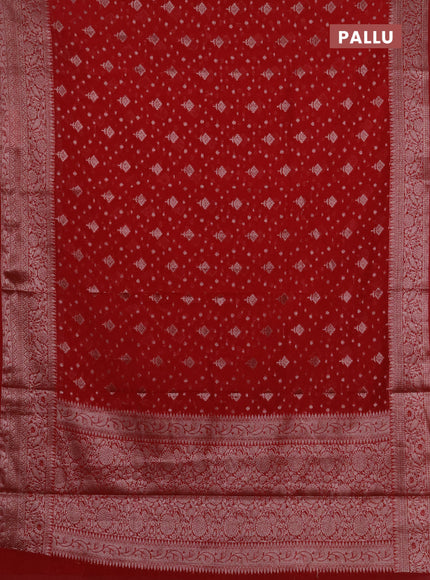 Semi chiniya silk saree red with allover thread & zari woven buttas and woven border