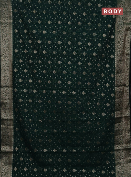 Semi chiniya silk saree bottle green with allover thread & zari woven buttas and woven border