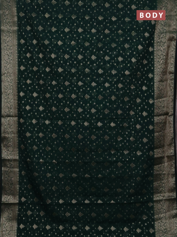 Semi chiniya silk saree bottle green with allover thread & zari woven buttas and woven border