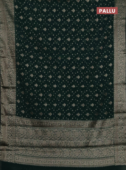 Semi chiniya silk saree bottle green with allover thread & zari woven buttas and woven border