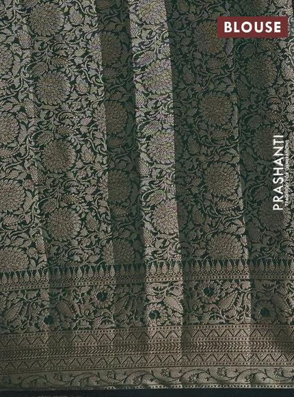 Semi chiniya silk saree bottle green with allover thread & zari woven buttas and woven border
