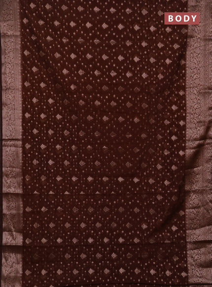 Semi chiniya silk saree coffee brown with allover thread & zari woven buttas and woven border