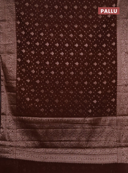 Semi chiniya silk saree coffee brown with allover thread & zari woven buttas and woven border