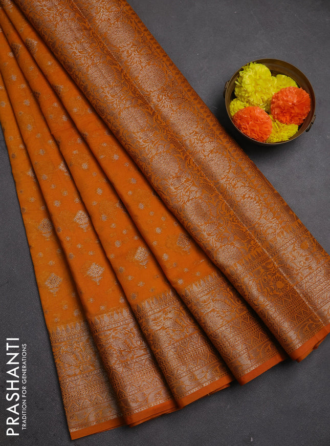 Semi chiniya silk saree mango yellow with allover thread & zari woven buttas and woven border