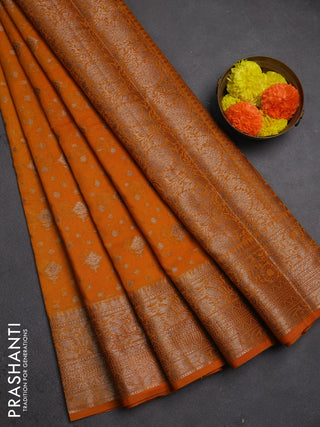 Semi chiniya silk saree mango yellow with allover thread & zari woven buttas and woven border