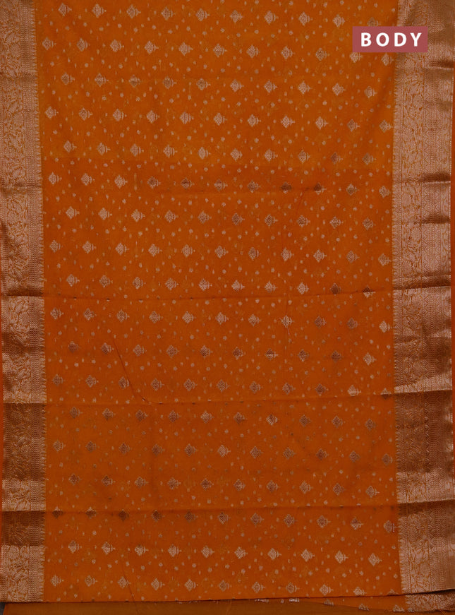 Semi chiniya silk saree mango yellow with allover thread & zari woven buttas and woven border