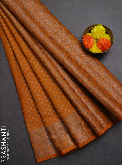 Semi chiniya silk saree mango yellow with allover thread & zari woven buttas and woven border