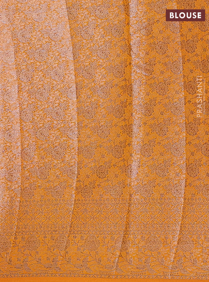 Semi chiniya silk saree mango yellow with allover thread & zari woven buttas and woven border