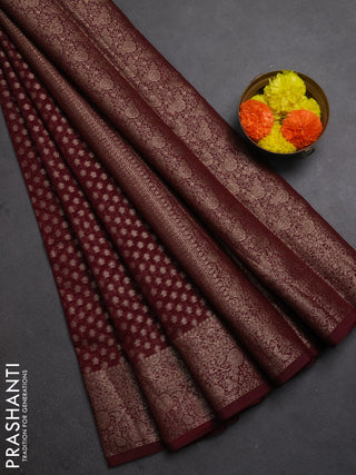 Semi chiniya silk saree deep maroon with allover thread & zari woven buttas and woven border