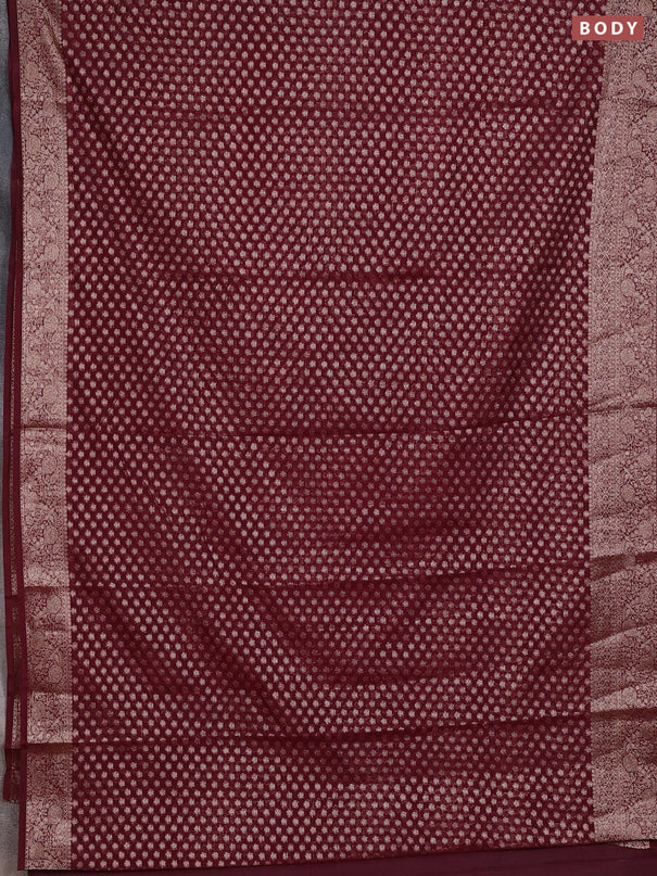 Semi chiniya silk saree deep maroon with allover thread & zari woven buttas and woven border