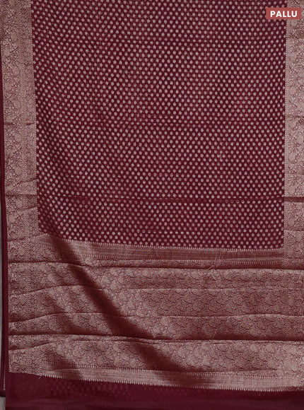 Semi chiniya silk saree deep maroon with allover thread & zari woven buttas and woven border