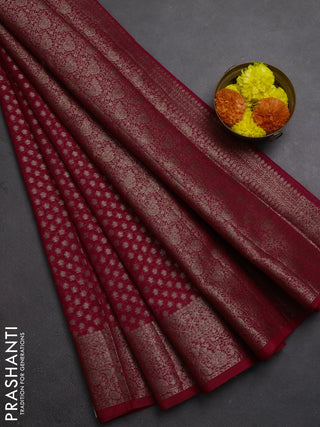Semi chiniya silk saree pink with allover thread & zari woven buttas and woven border
