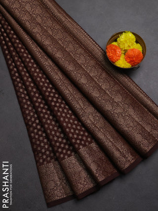 Semi chiniya silk saree coffee brown with allover thread & zari woven buttas and woven border
