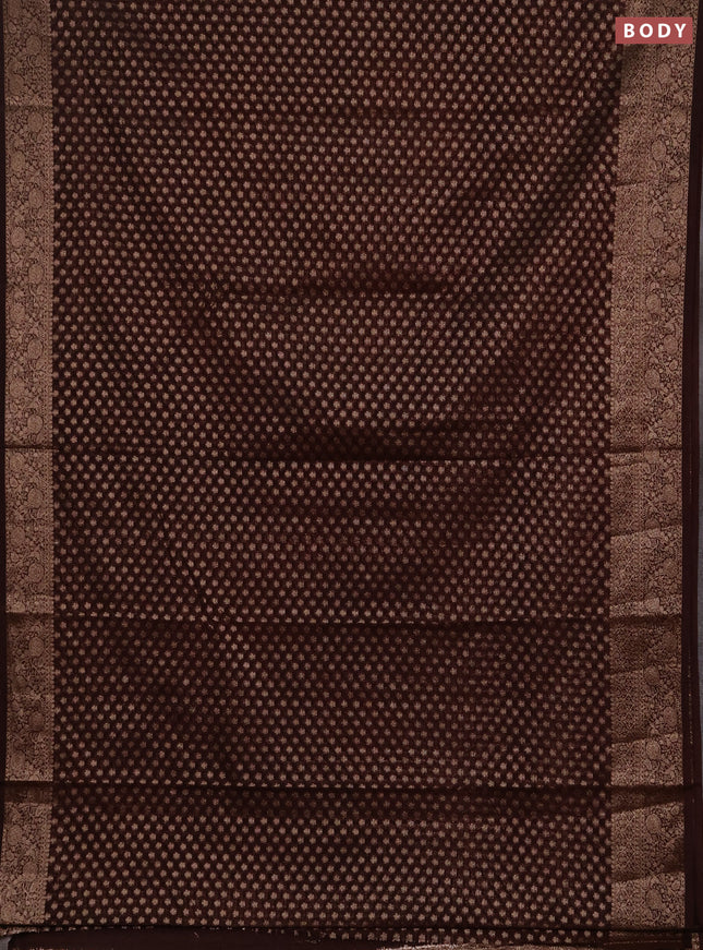Semi chiniya silk saree coffee brown with allover thread & zari woven buttas and woven border
