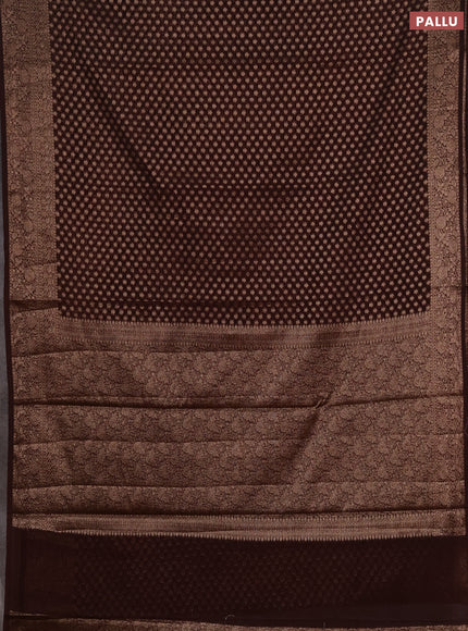 Semi chiniya silk saree coffee brown with allover thread & zari woven buttas and woven border
