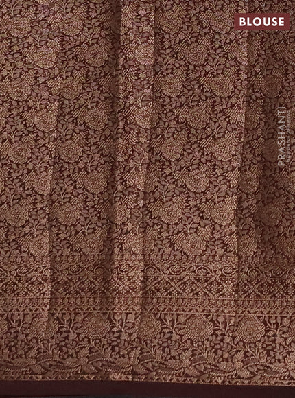 Semi chiniya silk saree coffee brown with allover thread & zari woven buttas and woven border