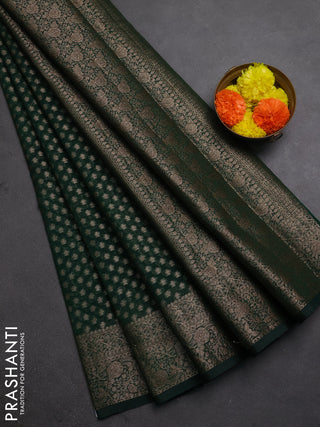 Semi chiniya silk saree bottle green with allover thread & zari woven buttas and woven border
