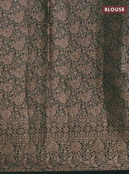 Semi chiniya silk saree bottle green with allover thread & zari woven buttas and woven border