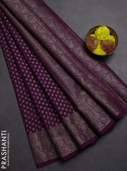 Semi chiniya silk saree purple with allover thread & zari woven buttas and woven border