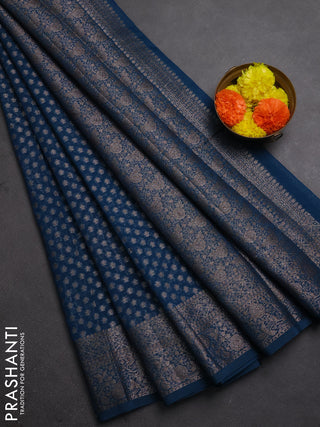 Semi chiniya silk saree peacock blue with allover thread & zari woven buttas and woven border