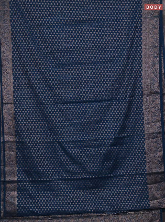 Semi chiniya silk saree peacock blue with allover thread & zari woven buttas and woven border