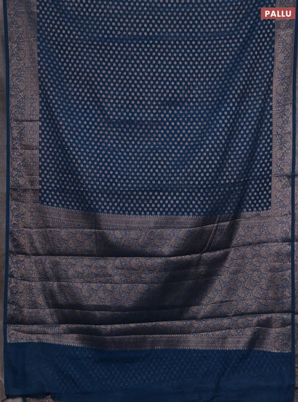Semi chiniya silk saree peacock blue with allover thread & zari woven buttas and woven border