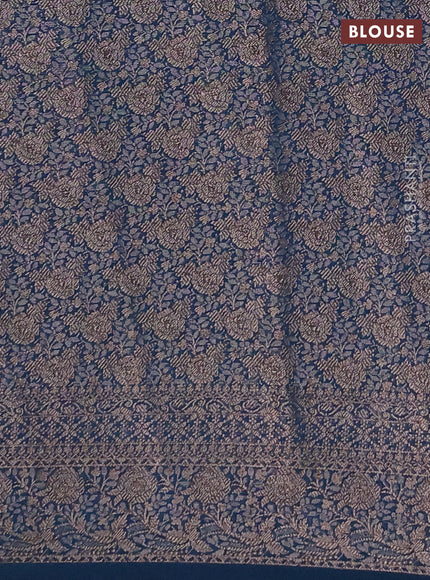 Semi chiniya silk saree peacock blue with allover thread & zari woven buttas and woven border