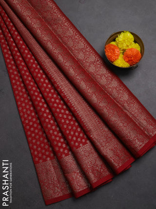 Semi chiniya silk saree red with allover thread & zari woven buttas and woven border