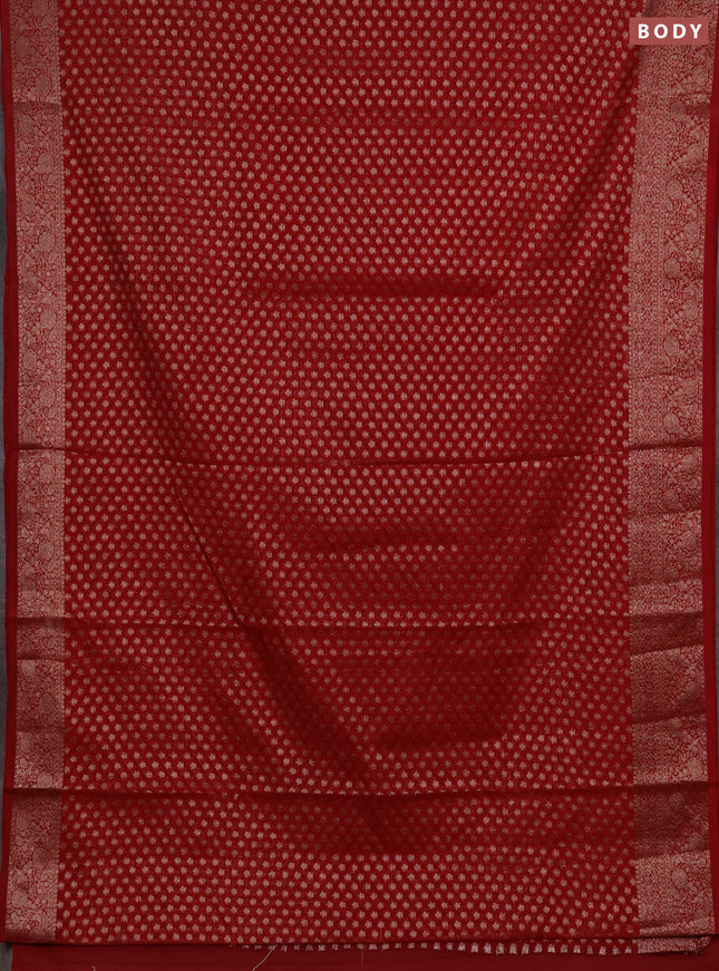 Semi chiniya silk saree red with allover thread & zari woven buttas and woven border