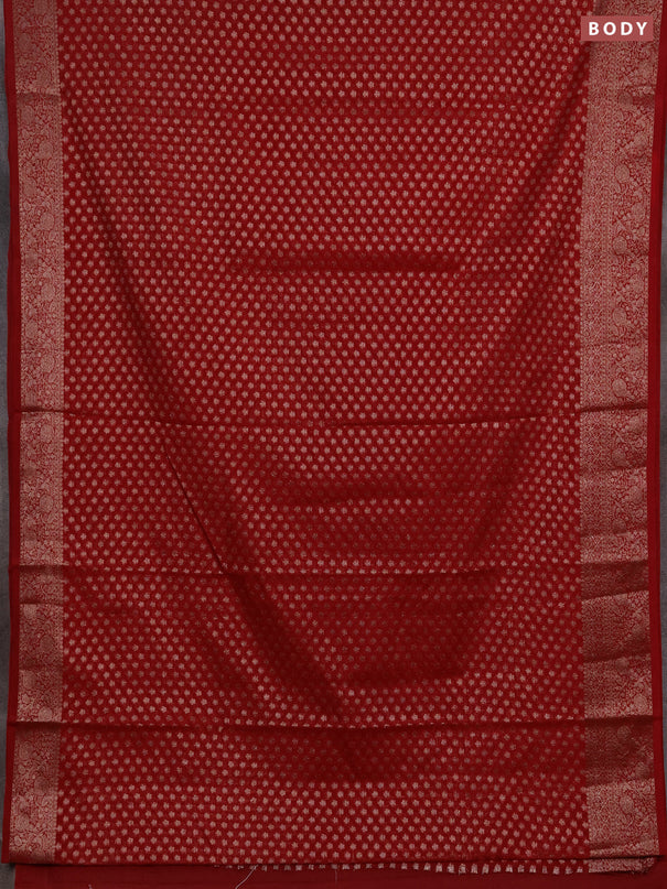 Semi chiniya silk saree red with allover thread & zari woven buttas and woven border
