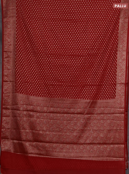 Semi chiniya silk saree red with allover thread & zari woven buttas and woven border