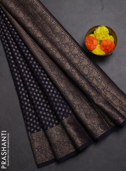 Semi chiniya silk saree navy blue with allover thread & zari woven buttas and woven border