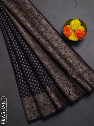 Semi chiniya silk saree navy blue with allover thread & zari woven buttas and woven border