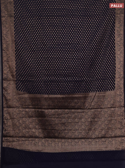 Semi chiniya silk saree navy blue with allover thread & zari woven buttas and woven border
