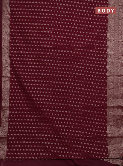 Semi chiniya silk saree wine shade with allover thread & zari woven buttas and woven border