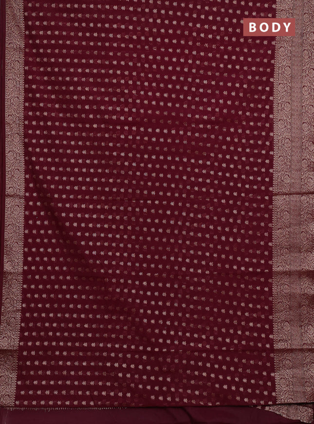 Semi chiniya silk saree wine shade with allover thread & zari woven buttas and woven border