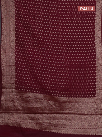 Semi chiniya silk saree wine shade with allover thread & zari woven buttas and woven border