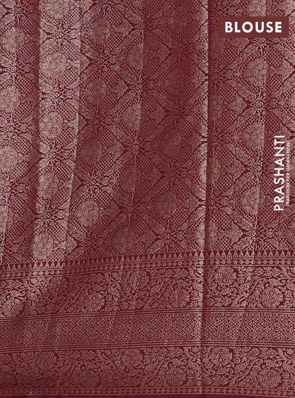 Semi chiniya silk saree wine shade with allover thread & zari woven buttas and woven border