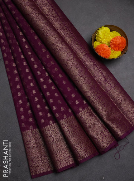 Semi chiniya silk saree purple with allover thread & zari woven buttas and woven border