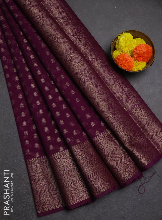 Semi chiniya silk saree purple with allover thread & zari woven buttas and woven border