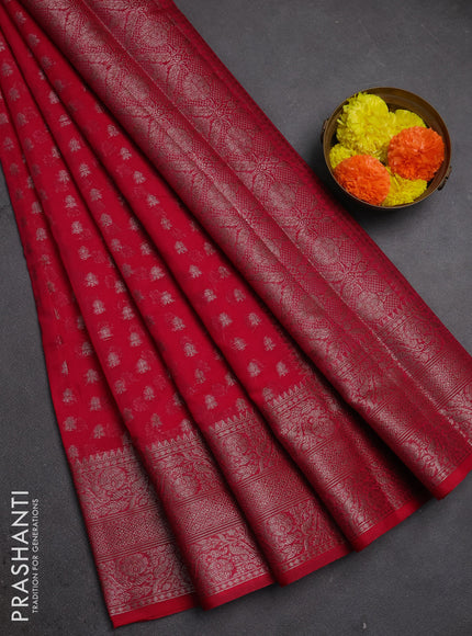 Semi chiniya silk saree pink with allover thread & zari woven buttas and woven border
