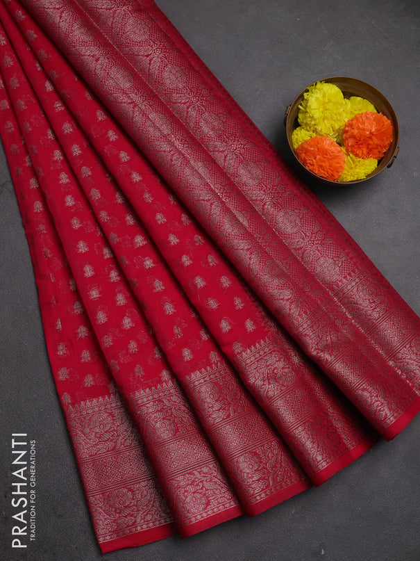 Semi chiniya silk saree pink with allover thread & zari woven buttas and woven border