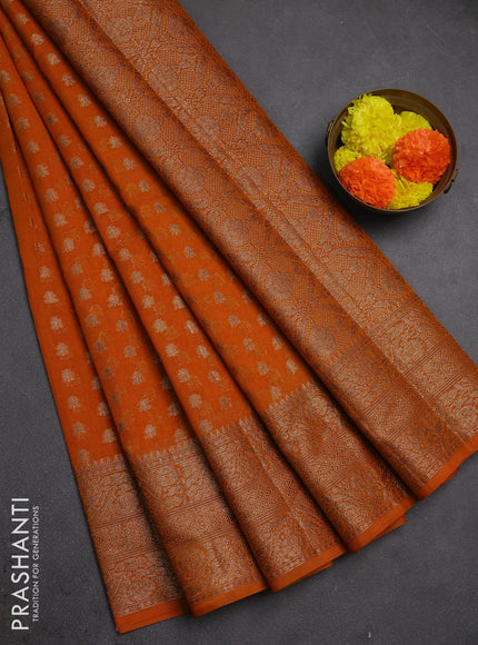 Semi chiniya silk saree mango yellow with allover thread & zari woven buttas and woven border
