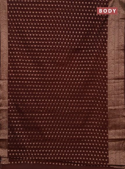 Semi chiniya silk saree coffee brown with allover thread & zari woven buttas and woven border