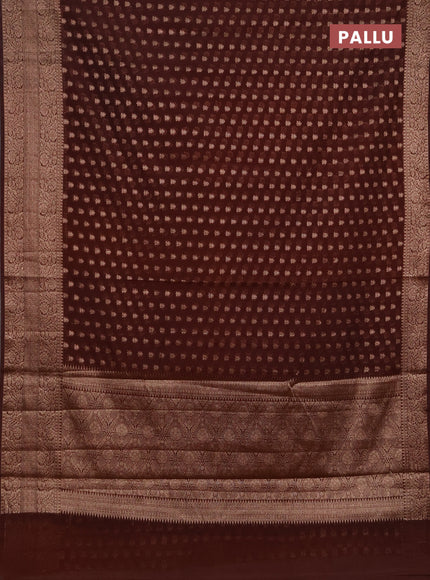 Semi chiniya silk saree coffee brown with allover thread & zari woven buttas and woven border