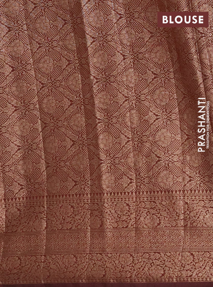 Semi chiniya silk saree coffee brown with allover thread & zari woven buttas and woven border