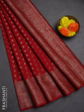 Semi chiniya silk saree red with allover thread & zari woven buttas and woven border