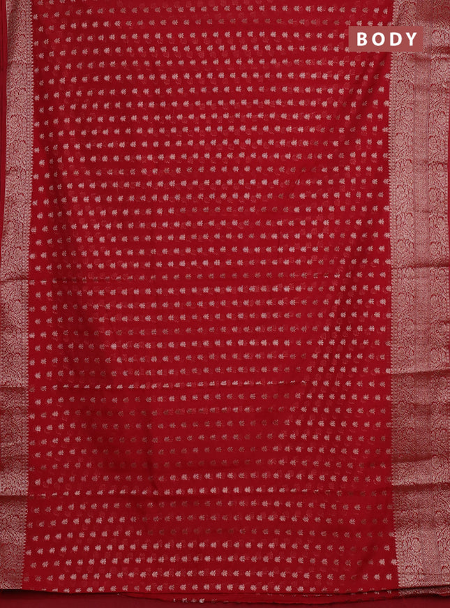 Semi chiniya silk saree red with allover thread & zari woven buttas and woven border