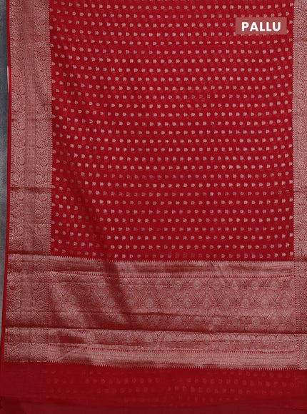 Semi chiniya silk saree red with allover thread & zari woven buttas and woven border