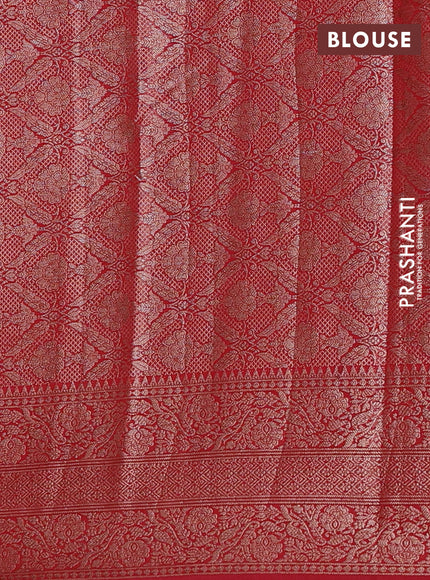 Semi chiniya silk saree red with allover thread & zari woven buttas and woven border